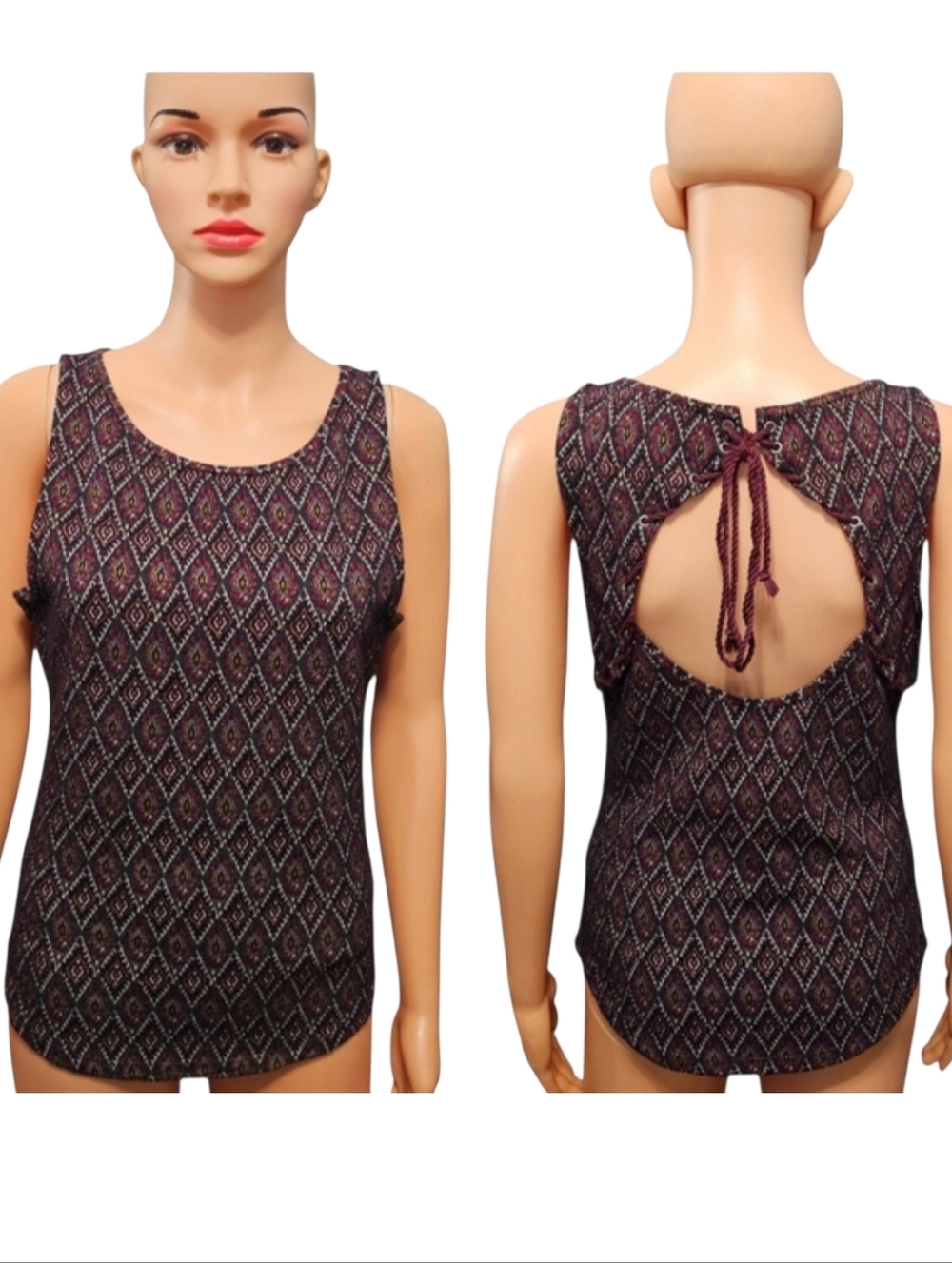 Free People Bright Side Boho Peekaboo Jacquard Tank Top Sz M